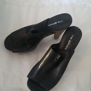 Black Zip Peep Toe Sandals